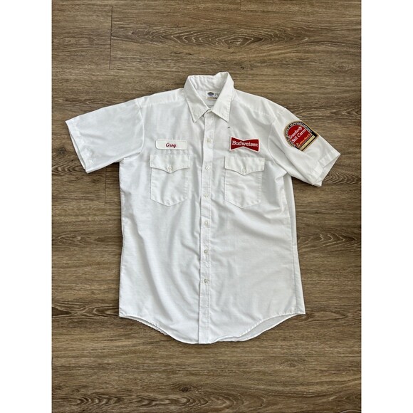 Vtg 60's Budweiser Button Up Shirt Adult XL White Short Sleeve Chain Stitch Greg - Picture 1 of 8